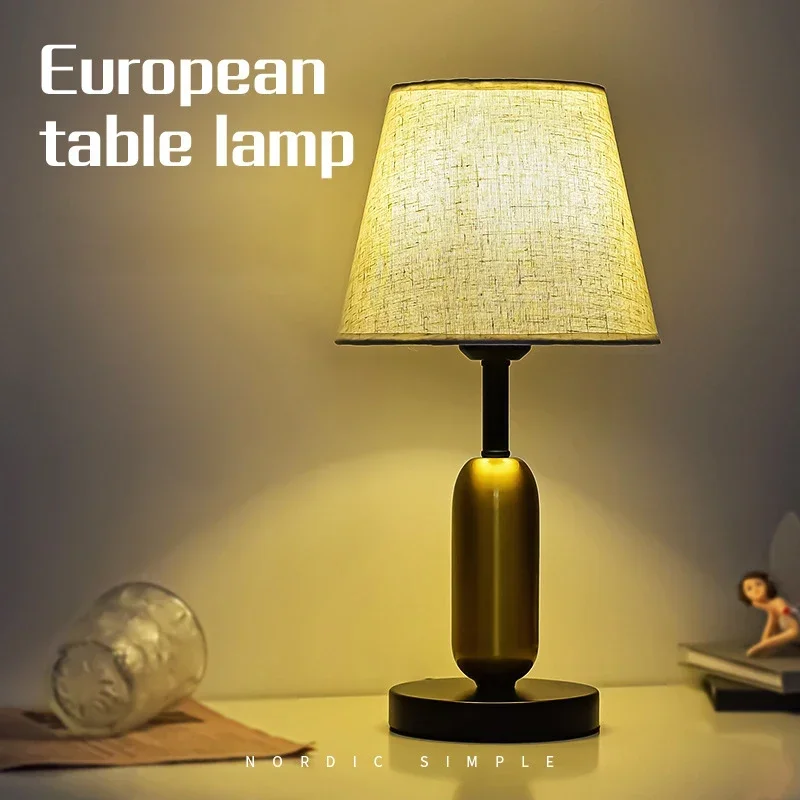 Retro Night Light Bedside Table Lamps Fabric Lampshade Table Light Warm LED Desk Lamp Bedroom Decoration Lighting Fixtures