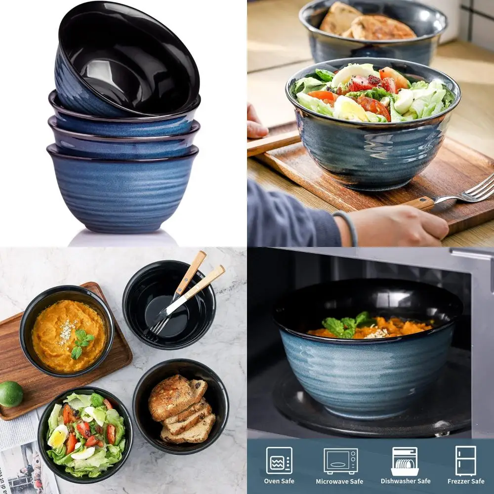 

soup bowls for kitchen, 40 ounce large cereal bowls, 7 inch ceramic serving bowls for salad pasta soup popcorn, dishwasher & mi