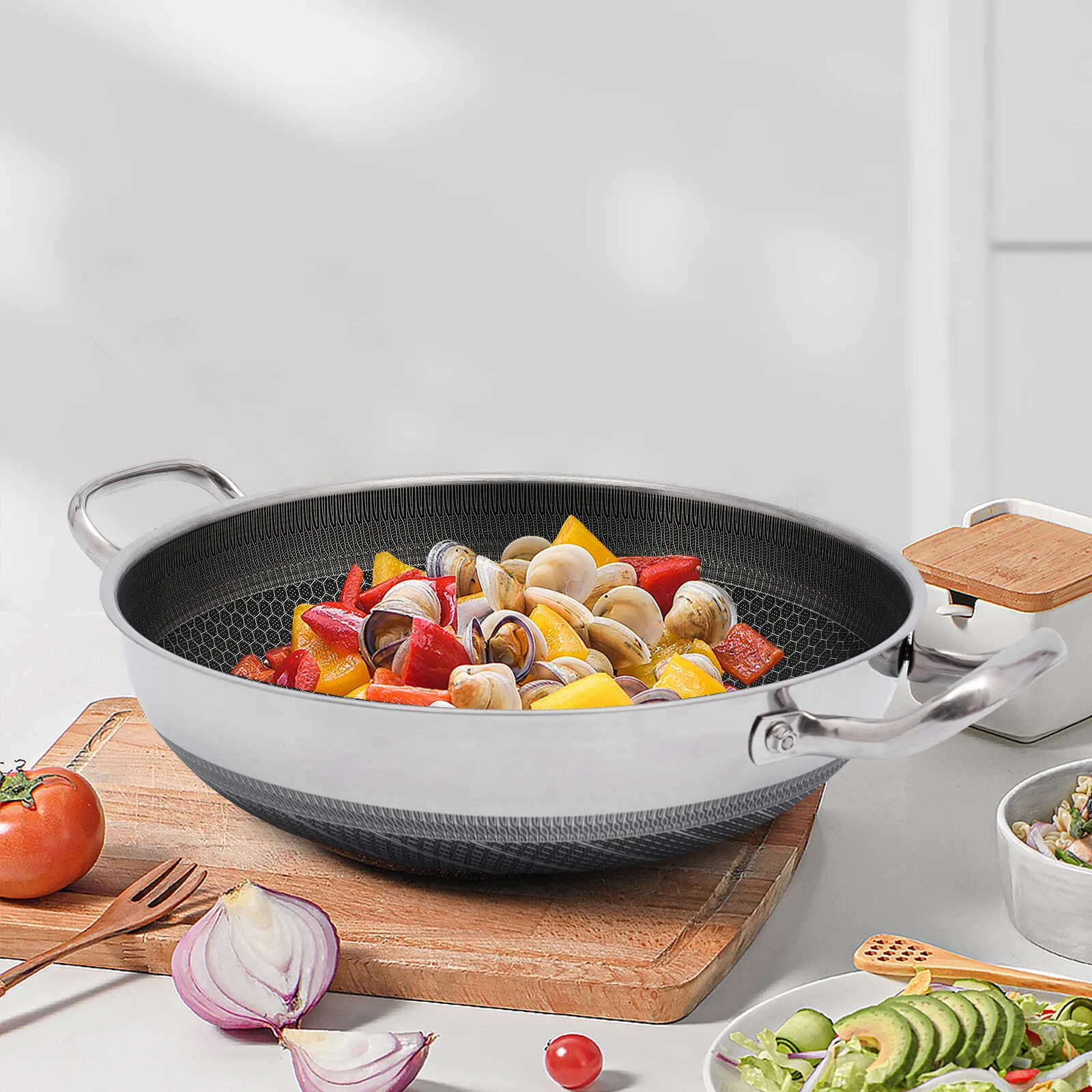 

Stainless steel flat-bottomed pan with cooking lid non-stick pan frying pan stainless steel