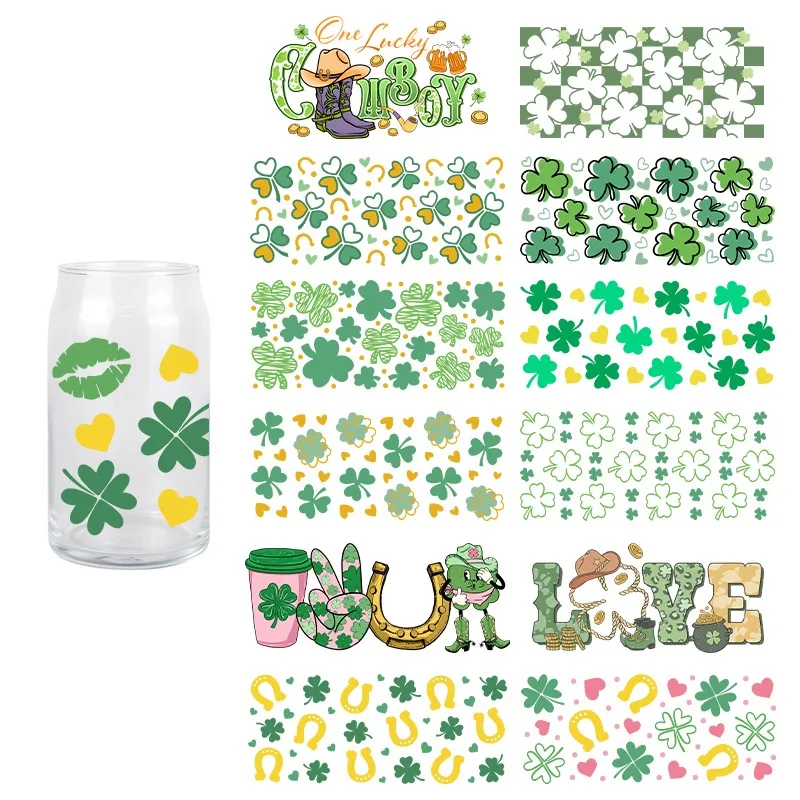 St. Patrick's Day 3D Transfer Sticker Howdygo Lucky UV DTF Wraps Cup Libbey Glass Cup 16 OZ Sticker High Quality Waterproof
