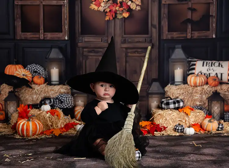 Backdrops para Halloween Porch Fotografia, Birthday Cake Smash, Pumpkin Lantern, Witch Bat, Festival Fundo para Crianças e Adultos, Outono