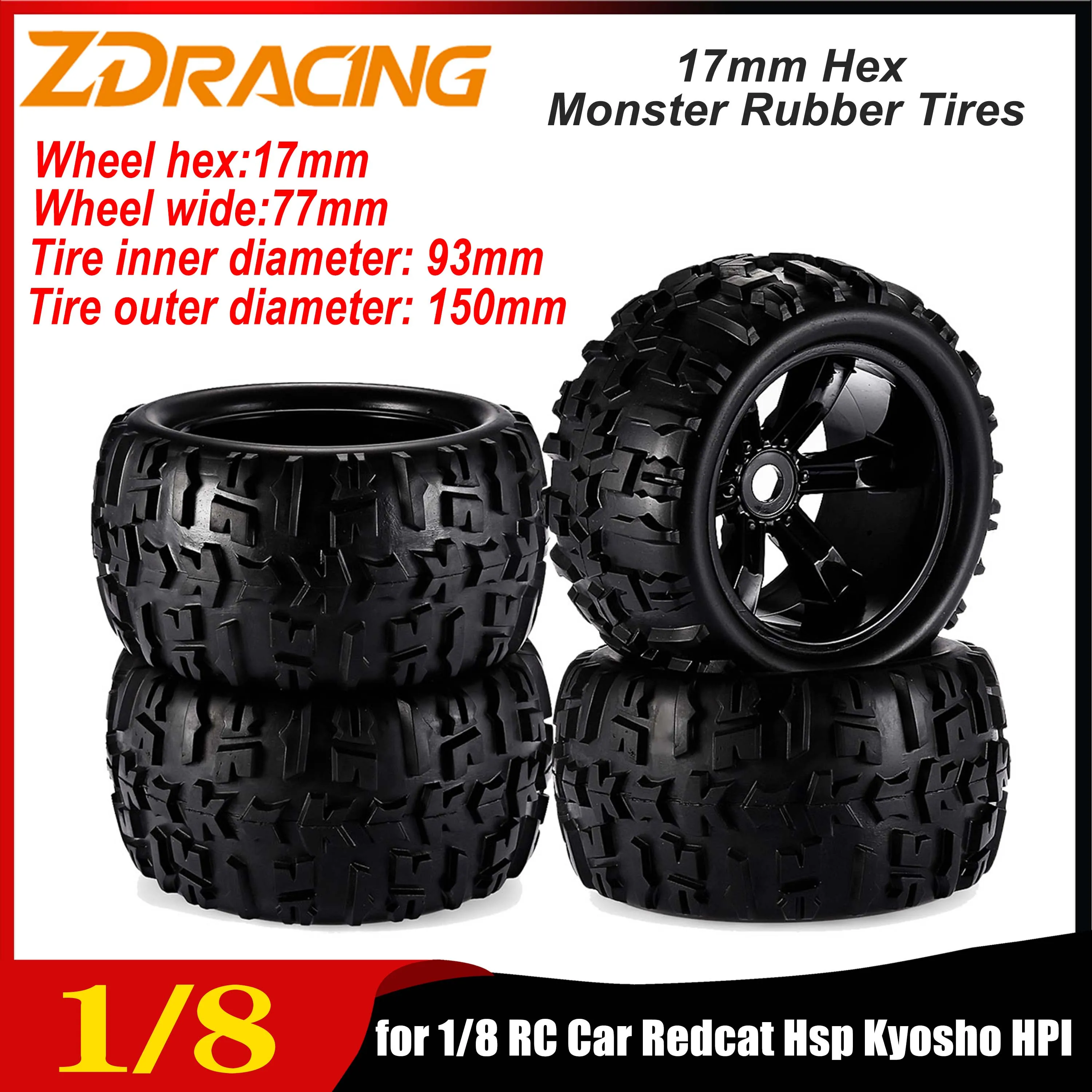 

2/4PCS 1/8 150mm Truggy Monster Truck Tires 17mm Hex Wheel Rubber Tyre for Redcat Hsp Kyosho Hobao Hongnor Team Losi GM DHK HPI