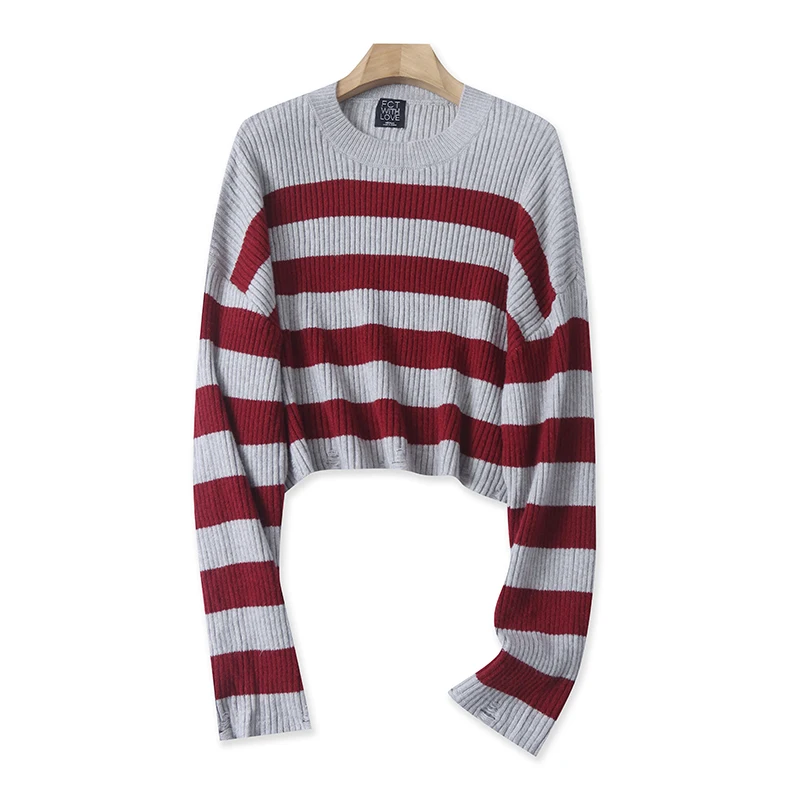 

Spring New Arrival Women's Faion Loose Simple round Ne ort Sweater Striped Knitwear Comfortable Blend Fabric Long Sve