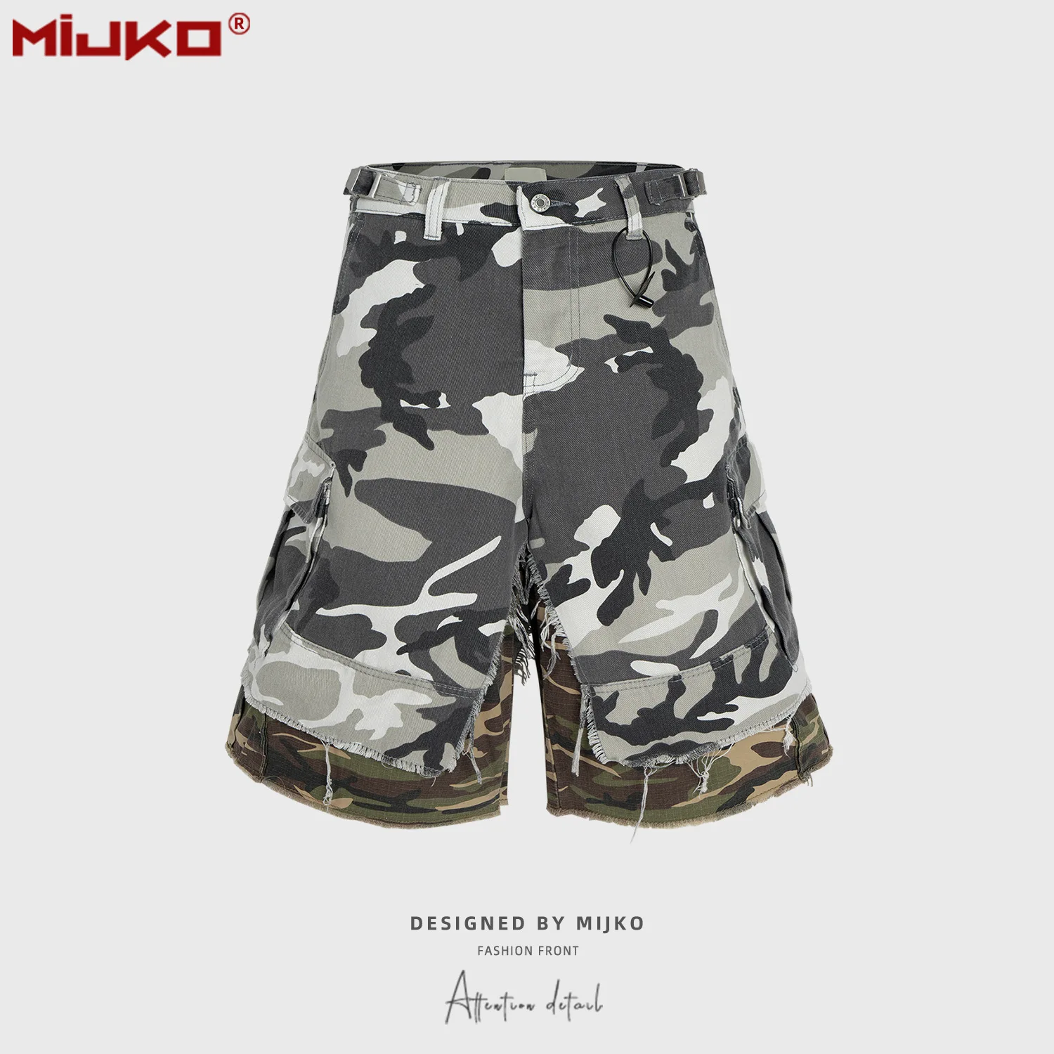 Mijko-男性用カモフラージュカーゴショーツ,ワイドレッグ,パッチワーク,バギー,ツーピース,スプライス,ルーズフィット