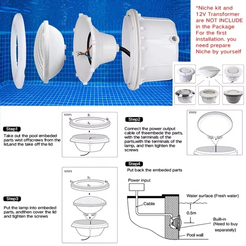 ABS 12V Par56 Led Lamp Ip68 Water Proof Cold White RGB Replacement Underwater Bulb Swimming Pool Light