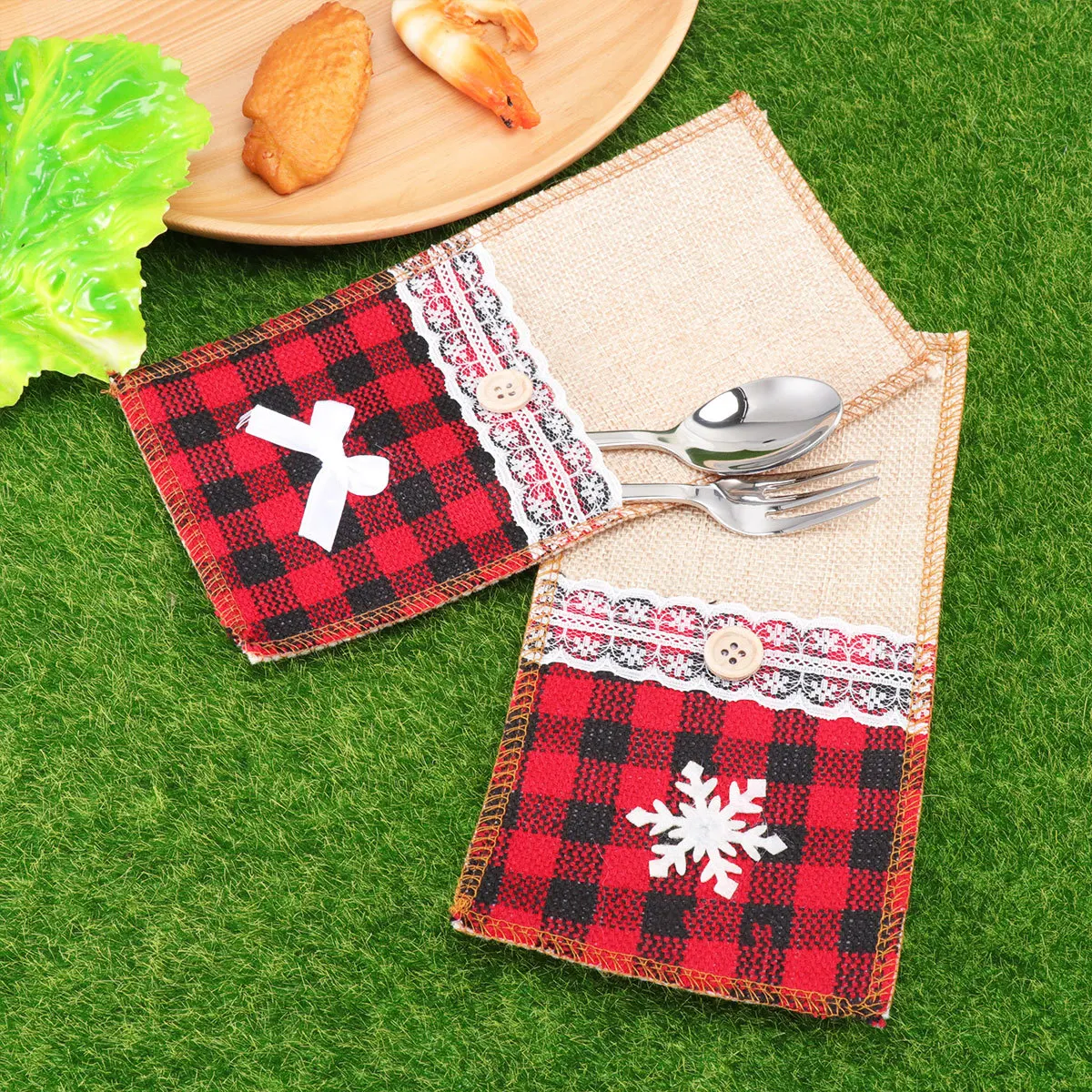 

6Pcs Burlap Lace Cutlery Pockets Silverware Holders Reusable Washable Rustic Table Decor for Holiday Wedding Birthday Party