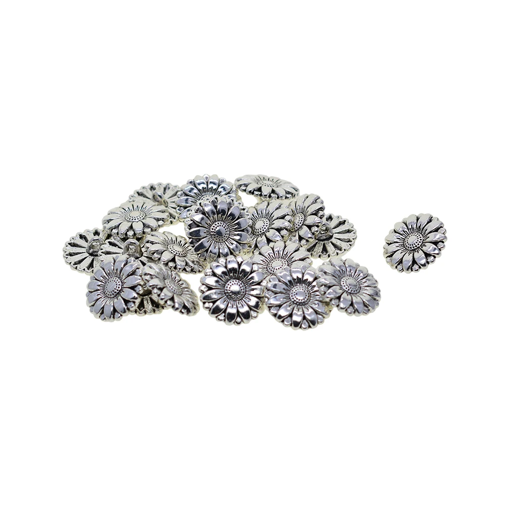 20 Pcs antique tibetan silver 18mm 0.7inch round daisy flower Garment Clothing Fastening 1 hole  Sewing Button jewelry DIy