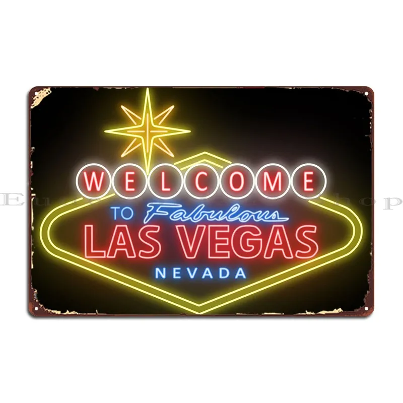 Welcome To Las Vegas Neon Metal Sign Rusty Designing Sign Plaques Retro Tin Sign Poster