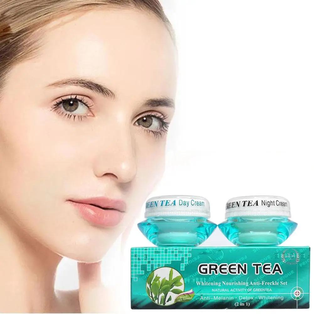 Grüntee White ning pflegende Anti-Sommersprossen-Set natürliche Green tea Creme White ning Sommersprossen entfernungs creme g3c8 Nacht aktivität v3d3