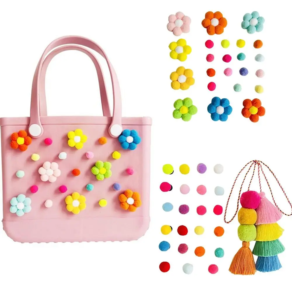 Colorful Charms for Bogg Bags DIY Rubber Beach Bag Beach Bag Accessories Charms Flowers and Pearls Pom Pom Tassel for Bogg Bag