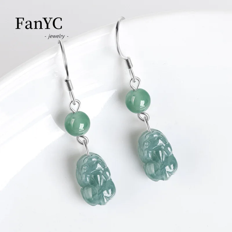 

Myanmar A Goods Jadeite Blue Water Brave Earrings S925 Silver Buckle Fashion Simple Ice Jade Earrings Ladies Gift