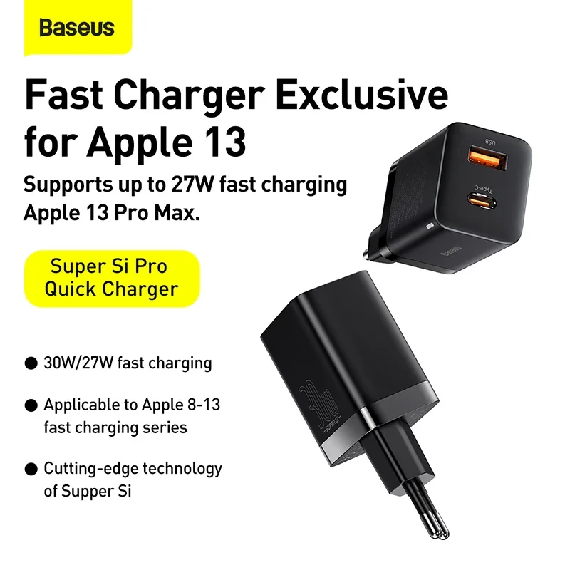 Baseus Super Si Pro Quick Charger C+U 30W EU US