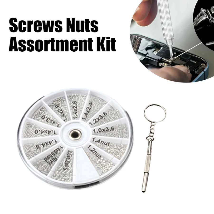 12 Kinds of Small Screws Nuts Assortment Kit M1 M1.2 M1.4 M1.6 Screw for Watches Glassess Repair Tools with screwdriver