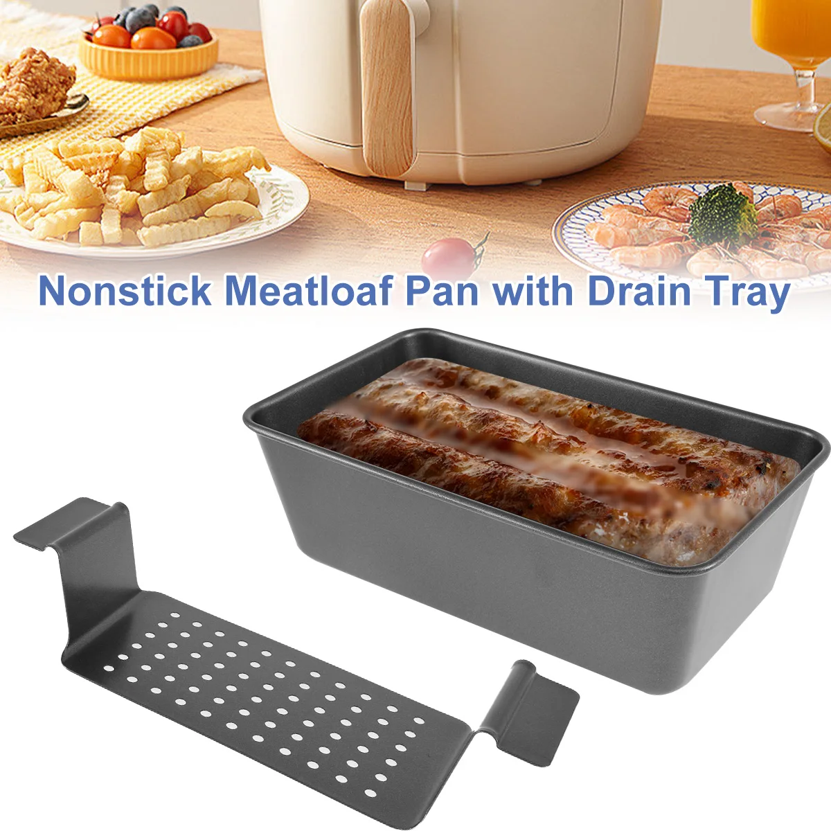 

Meatloaf Pan Non-Stick Bread Baking Pan with Detachable Drain Tray Heat Resistance Baking Loaf Tin Multipurpose Heavy-Duty