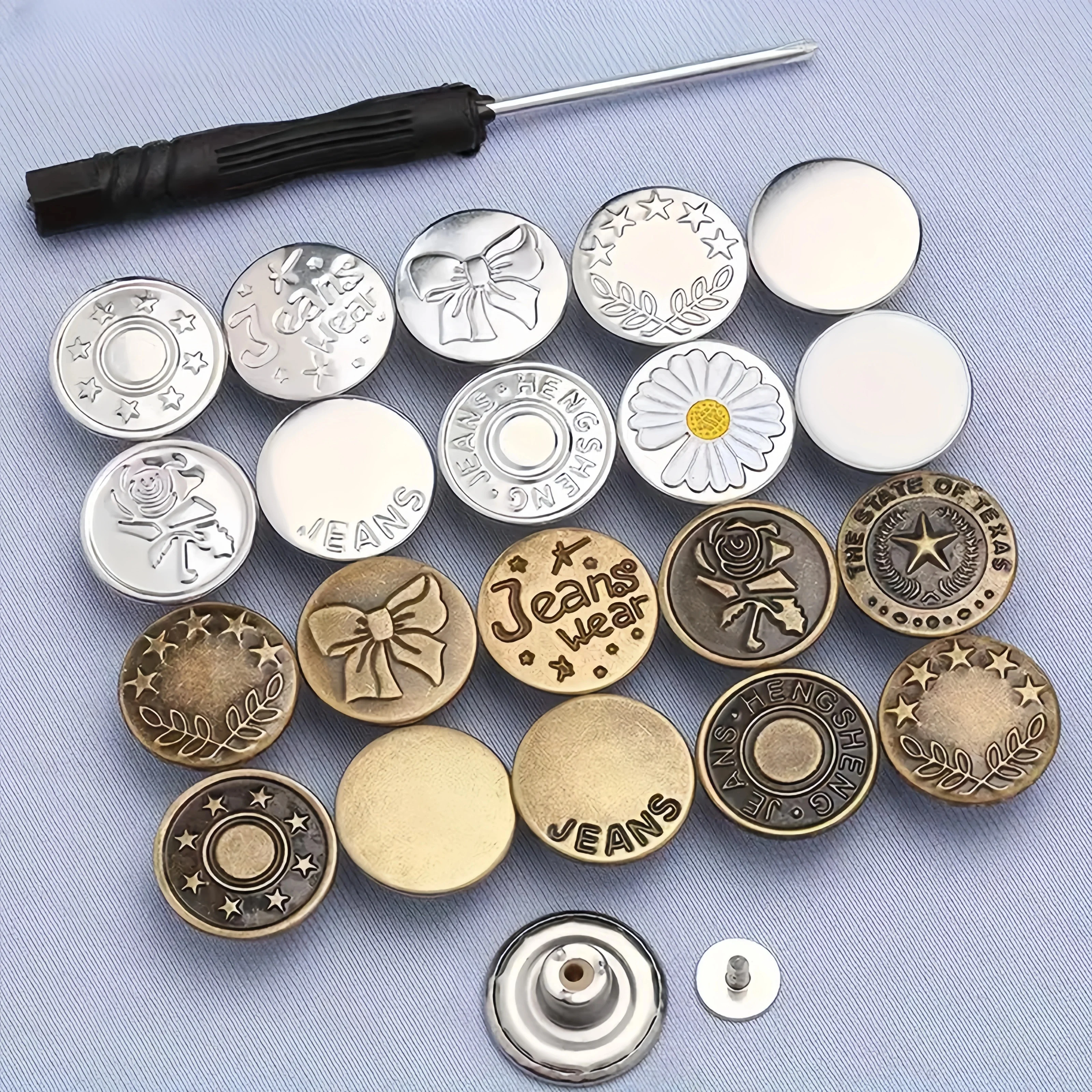 10Pcs Metal Jeans Buttons 17mm Replacement No-Sewing Screw Button Repair Kit Nailless Removable Jean Buckles Clothing Pants Pins