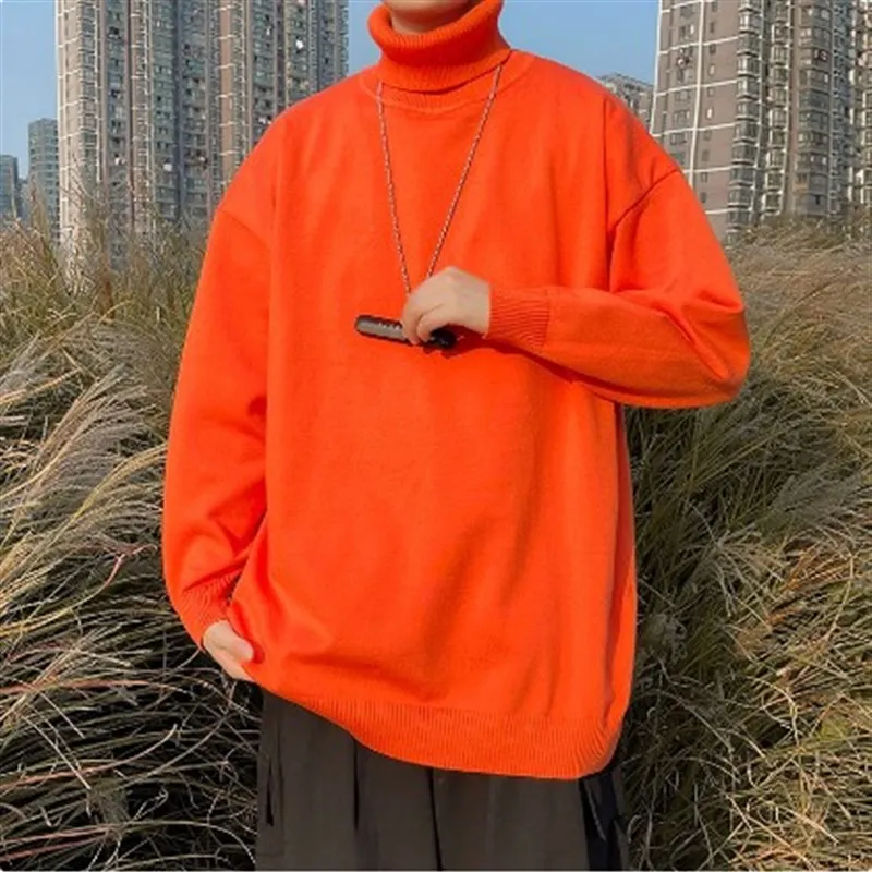 

Men's High Collar Sweater Loose Pure Color Long Ne Knitted irt Student Woolen Base Layer irt Comfortable Breathable