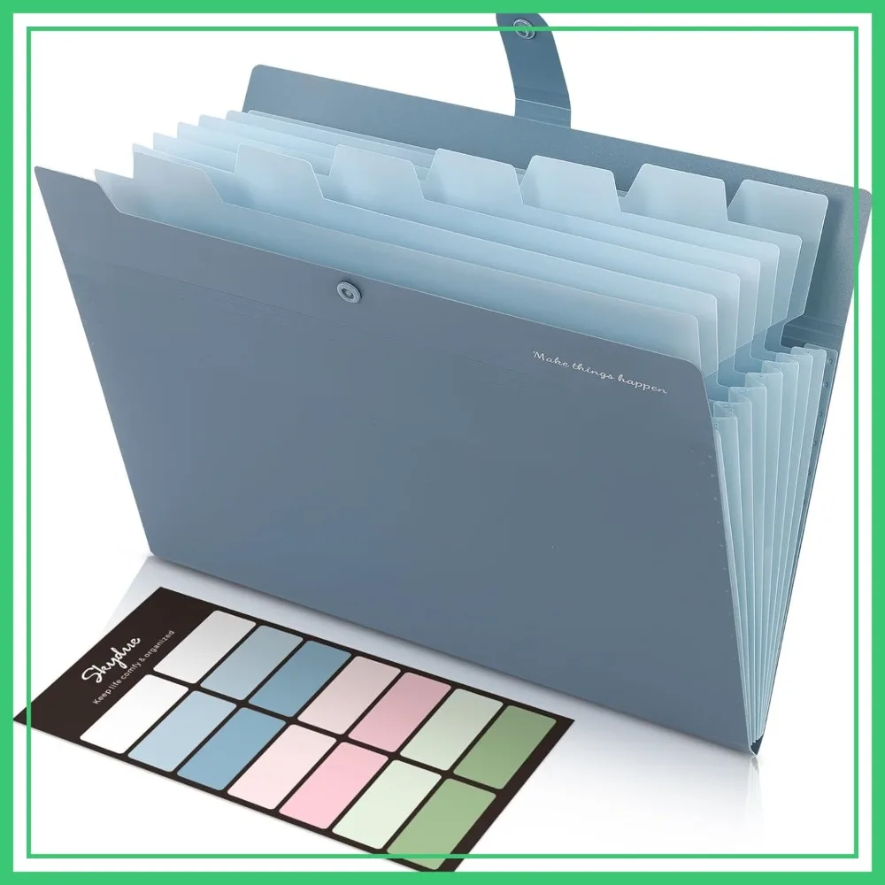 

8-Pocket Expanding File Organizer, Accordion Folder with Labels, Letter Size, Portable for Home Office School, Blue