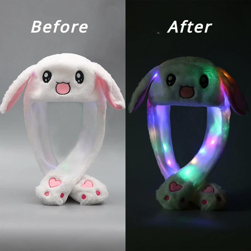 LED Glowing Plush Ear Moving Jumping Rabbit Hat Adults Kids Funny Glowing Ear Moving Bunny Hat Cosplay Party Accessories Hats