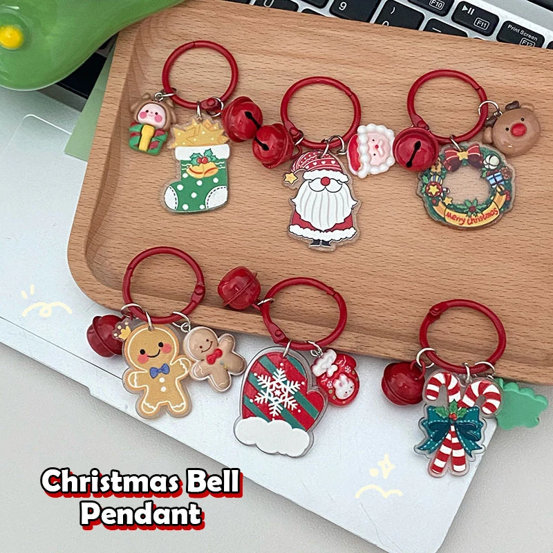 Merry Christmas Keychain Santa Claus Gingerbread Man Keychain Christmas Stockings Gloves Key Ring Bag Pendant Xmas Gifts