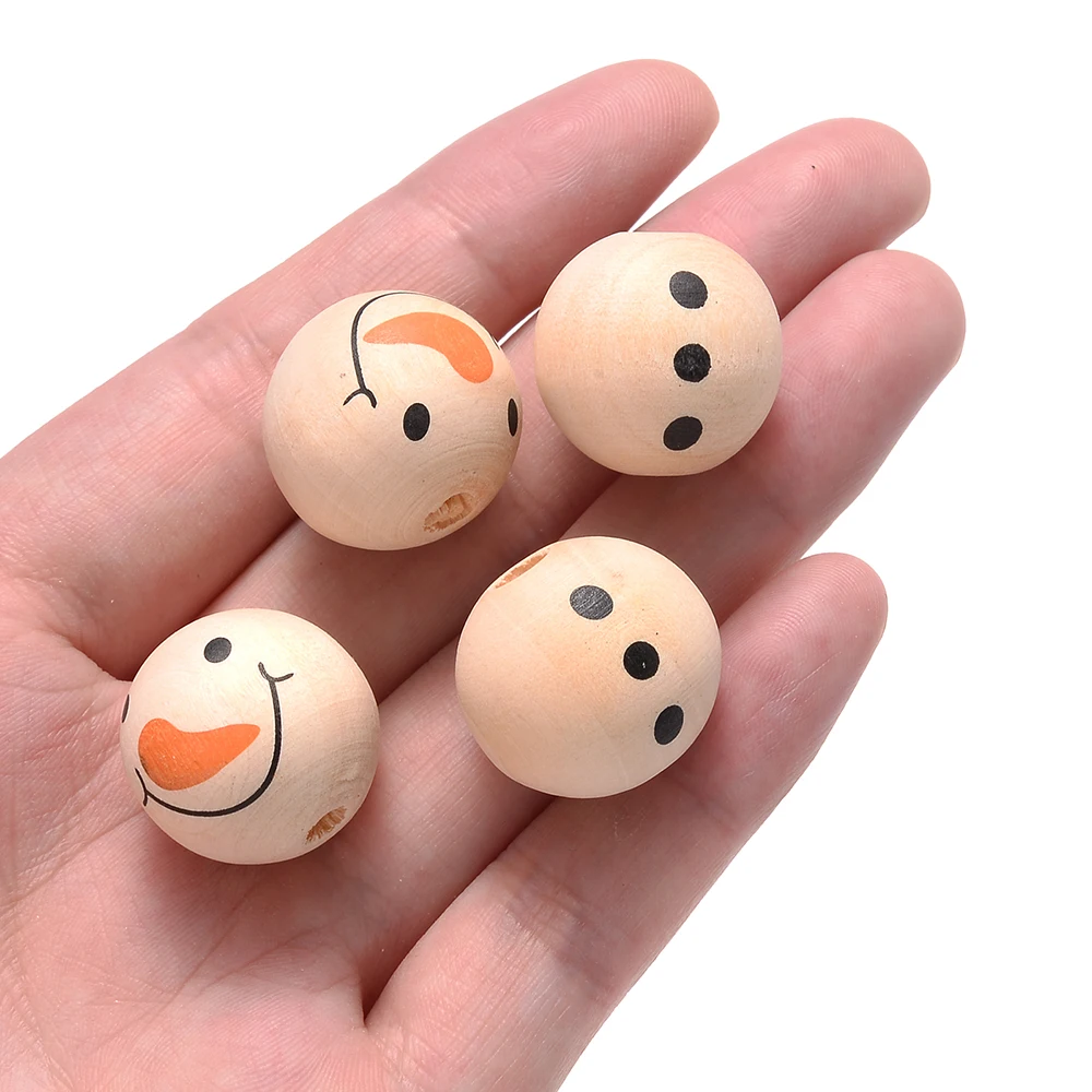 10/20 Stück 9mm Naturholzperlen mit Schneemann-Gesicht-Aufdruck, lose Abstandsperlen für Weihnachtsbaumgirlanden, Bastelarbeiten und DIY-Schmuckherstellung – Detail 5