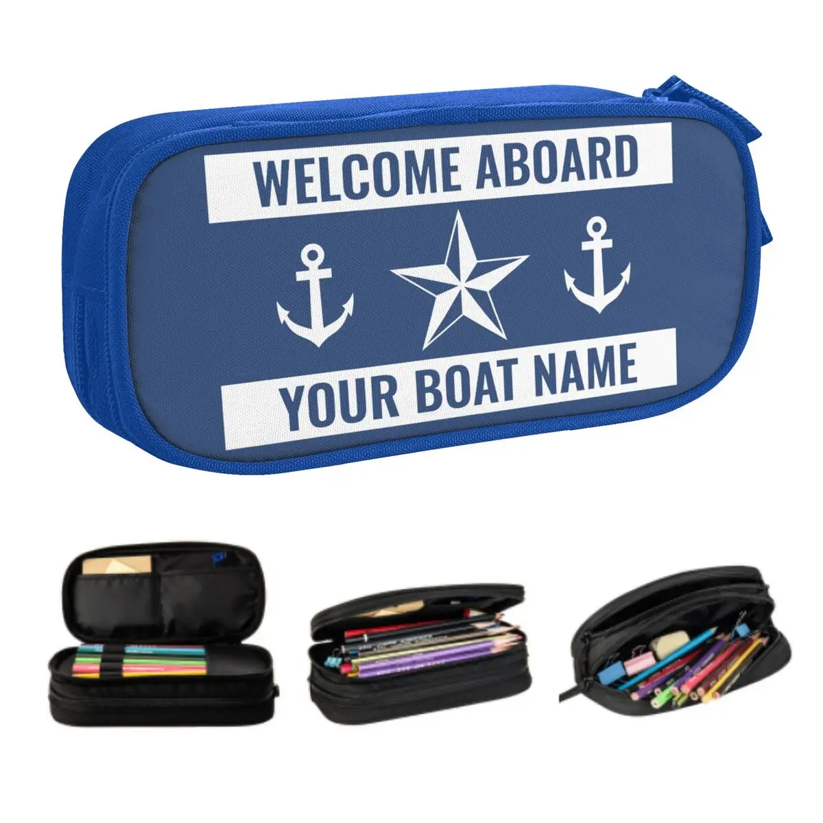 Custom Welcome Aboard Nautical Boat Korean Pencil Cases Boys Gilrs Big Capacity Pencil Pouch Students Stationery