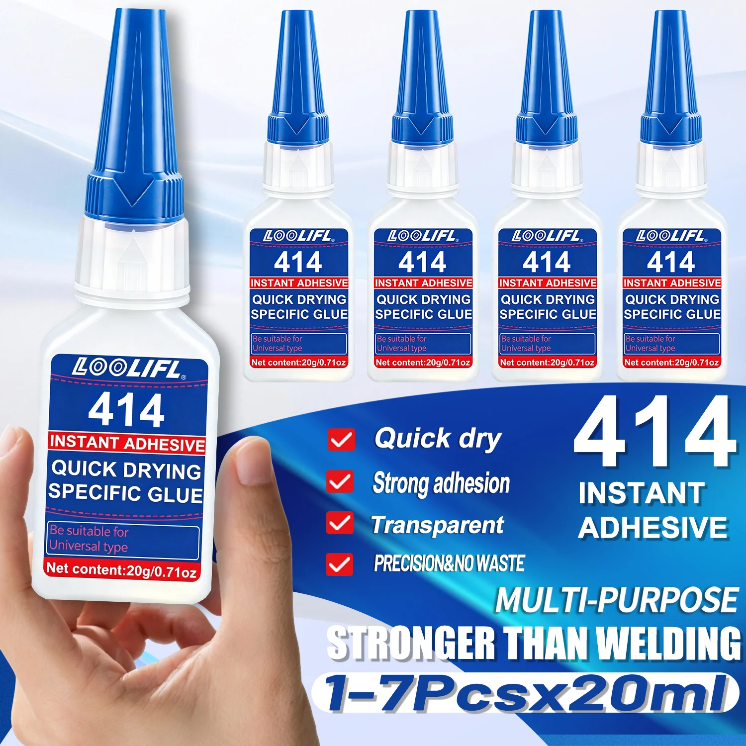 

LOOLIFL 1-7PCS 20ml Super Glue Strong Instant Adhesive Universal Quick Drying for Metal Wood Glass DIY Bonding Home Repair Tool