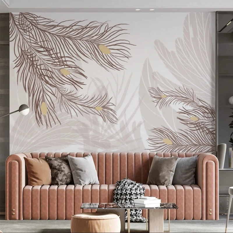 Custom 3D Mural Wallpaper Retro Brown Feather Leaves Abstract Background Wall Fresco Canvas for Bedroom Living Room Decoration