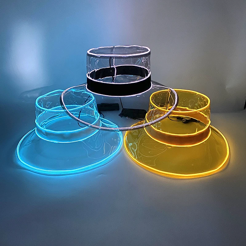 

New Transparent Bucket Hat Luminous LED Fisherman Hat Neon Light Glowing For Summer Seaside Holiday