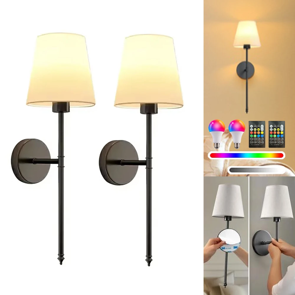 2-Pack 50Rechargeable Bulb Wall Lamp with Remote Control, No DrillingBedroom Living Room, Garage Wall Mounted Light Fixture