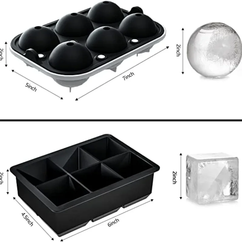 4/6/8/15Grids Silicone Ice Cube Molds Spherical Ice Cube Molds Ice Cream Ice Cube Making Machine Reusable Whiskey Ice Cube Molds