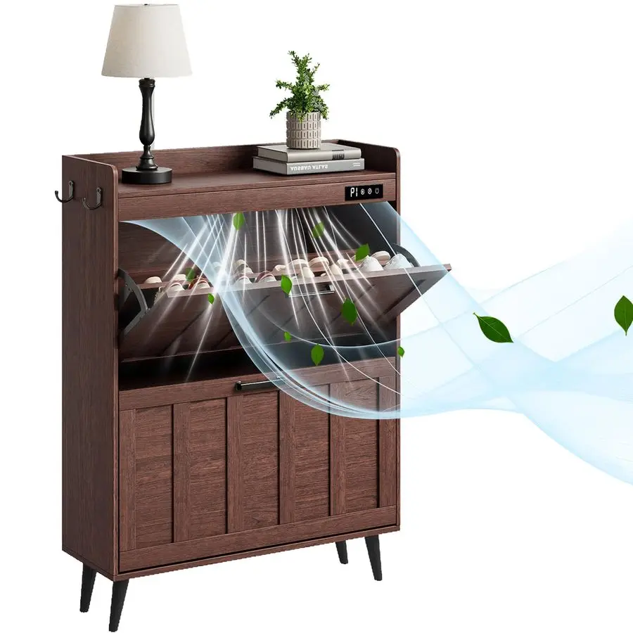 

Shoe Storage Cabinet with 2 Flip Drawers, Deodorizing Shoe Organizer Storage for Entryway, Freestanding Hidden Slim Narrow Shoe