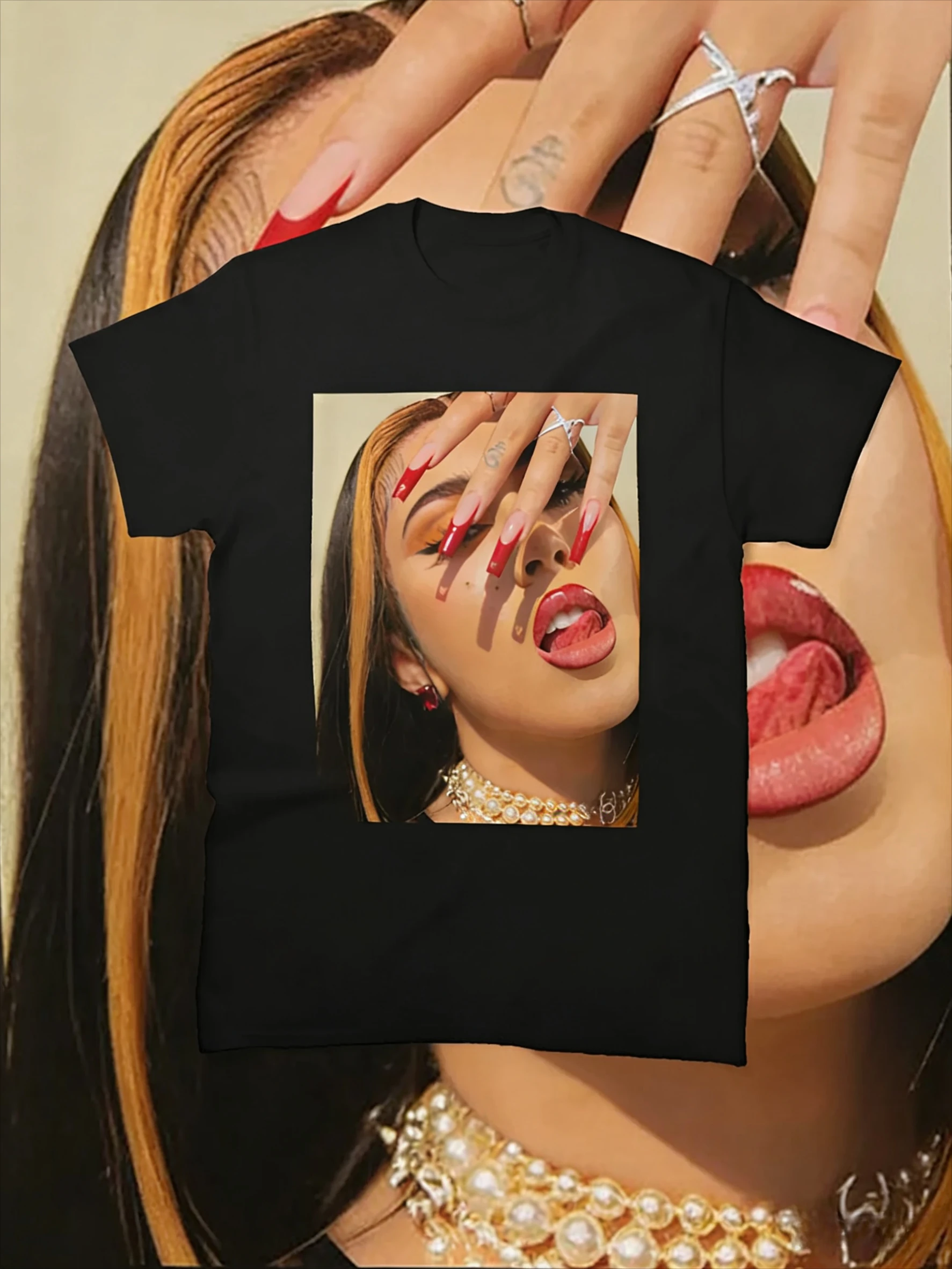 2025-26 Sommer Kali Uchis Grafik 100 % reine Baumwolle bedruckter Rapper Hip-Hop Trend R&B T-Shirt Unisex Übergroß Lose Lässig Y2k