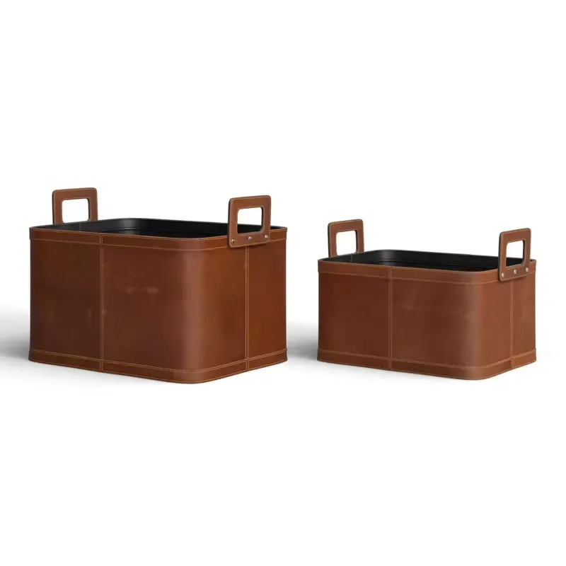 Large Handmade PU Leather Laundry Basket for Clothes Blanket Toys Pillow Towel Storage Box Container Home Organization Bin