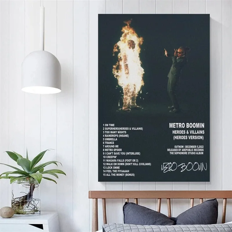 Pop Rap Singer Metro Boomin Canvas Poster Aesthetic Music Album  Heroes & Villains Hip Hop 21 Savage Print Wall Art Room Decor