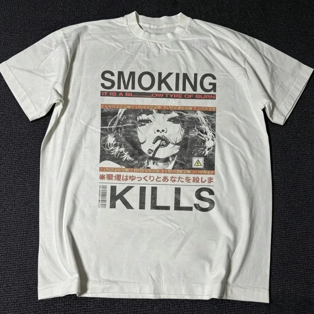 Y2K Decadent Style Smoking Death Pattern T-Shirt Men Women 90s Cotton T-shirt Aesthetic Streetwear Harajuku Y2K Casual Tops