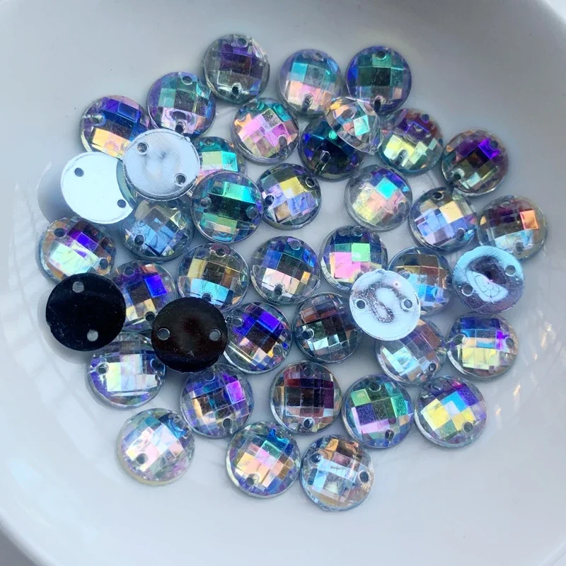 100PCS 10mm Colorful AB Round flatback Acrylic rhinestone stones and Crystals DIY Sewing on Garments Decoration Accessories