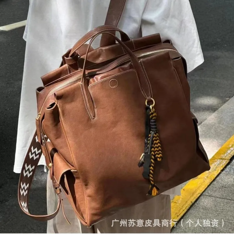 Black Wrinkled Leather Tote Bag、Casual Relaxed Daypack、Convertible Handbag Backpack、Large Capacity Mommy Bag、Minimalist Shoulder
