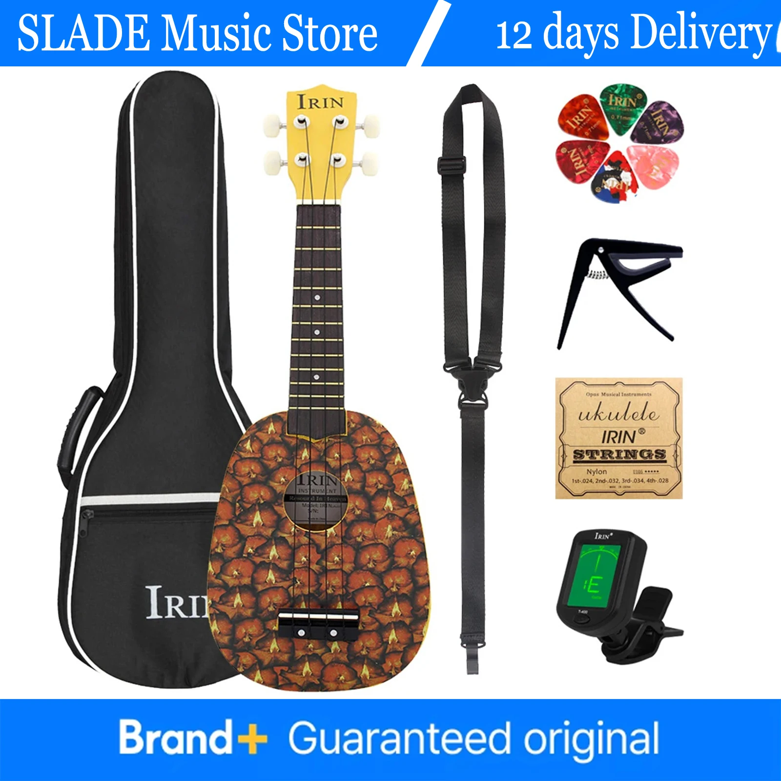 

21 Inch Ukulele Guitar 4 Strings Hawaiian Guitar Pineapple Mini Guitarra with Bag Strings Tuner Guitar Parts & Accessories