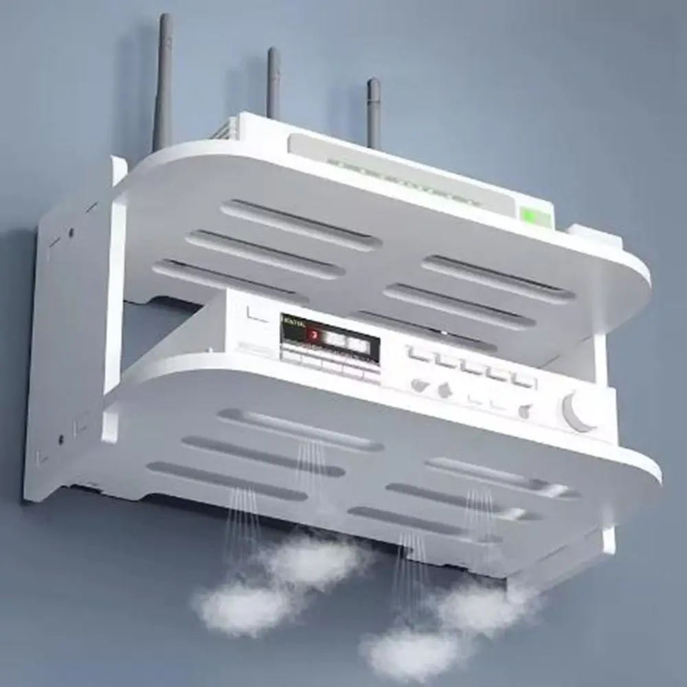 

Plastic Wall Mounted Router Shelf Strong Load-Bearing 2/3 Layers WiFi Router Storage Holder Space Saving 2 Layer Wall Shelf