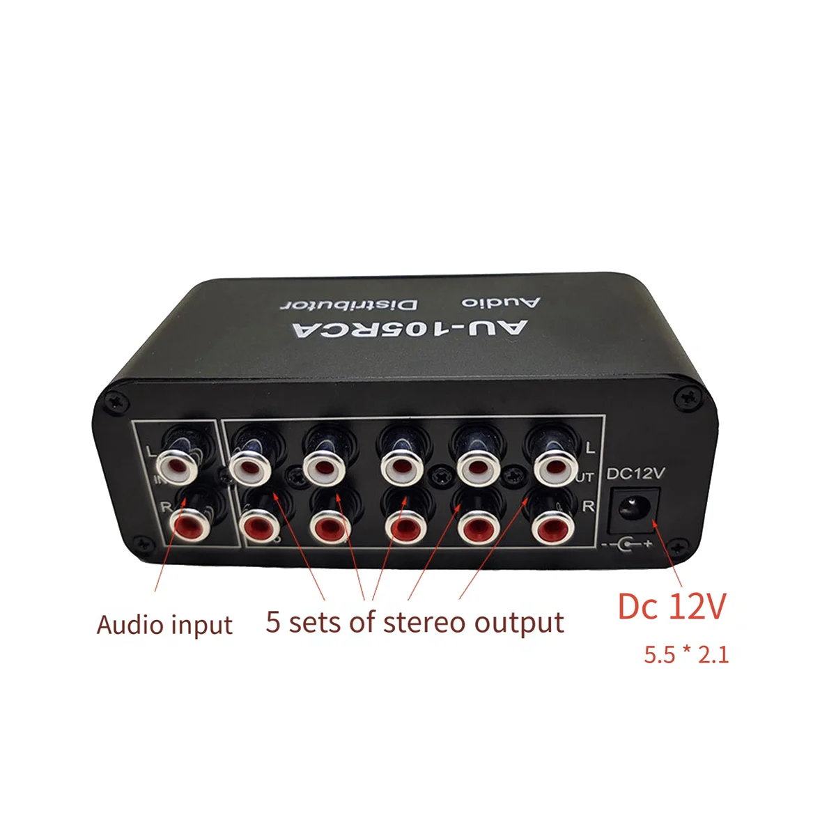 5CH Audio Distributor Stereo Audio Mixer 1 Input 5 Output RCA Splitter for Power Amplifier Active Audio