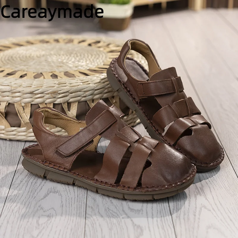 

Careaymade-Genuine leather Pure handmade women's sandals,Summer cowhide comfortable soft sole casual retro Roman women's shoes