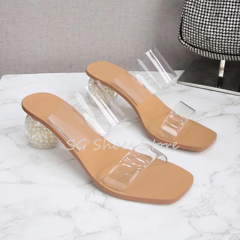 

Fashion Design Crystal Heel Transparent Pvc Women Slippers Peep Toe High Heel Slingback Pumps Ladies Party Dress Sandals