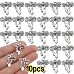 10Pcs Silver Plated Bow Charms Pendants Bulk For Jewelry Making DIY Necklace Bracelet Earrings Key Chain Accessories Supplies