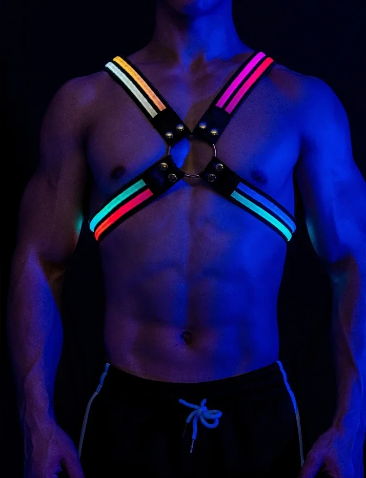 Light Belt Chest Strap Accessories Nightclub Bar Muscle Man Dancing Stage Wear Party Rave Outfit Male Pole Dance Costume