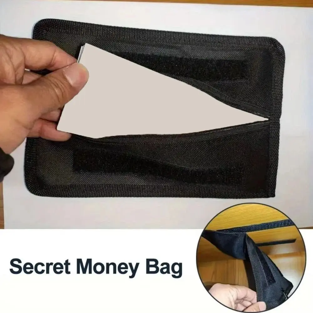 Strong Adhesive Hidden Storage Bag Zipper Closure Black Secret Compartment Concealed Design Anti-peep Feature Stash Box Home Use