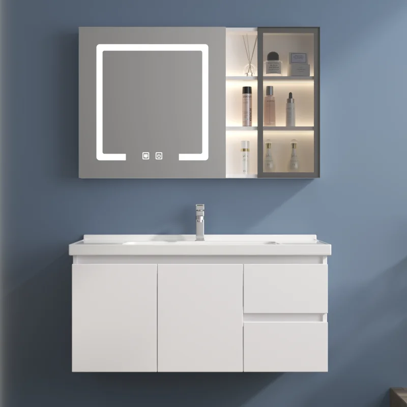 Smart bathroom cabinet combination mirror cabinet solid wood toilet hand washing face integrated ceramic basin cabinet wash tabl