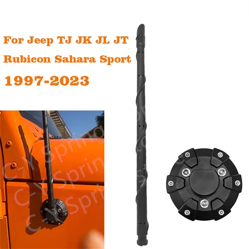 Para Jeep Wrangler TJ JK JL JT Rubicon Sahara Sport 1997-2023 Base de antena + antena espiral Flexible reemplazo aéreo AM FM