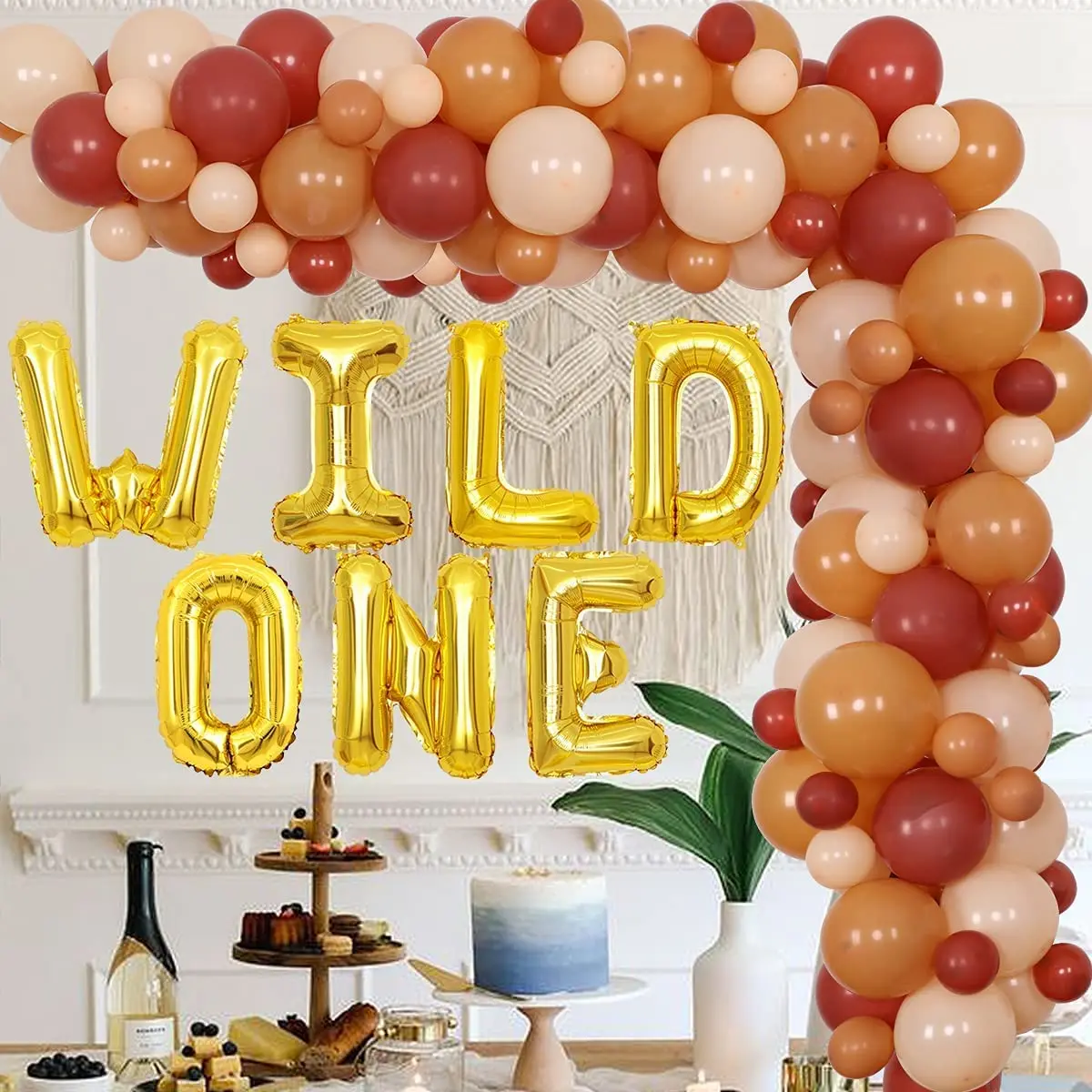 

Wild One Jungle Birthday Decorations Safari Balloon Garland Kit Coffee Blush for Girl Boy Woodland 1st Birthday Party Supplies