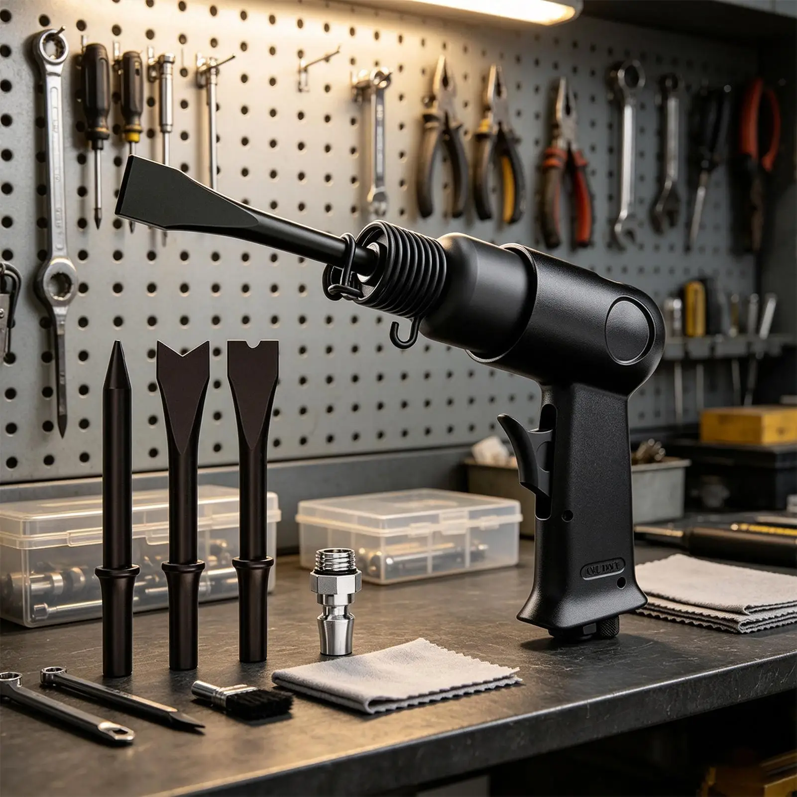 Air Hammer 4500 BPM Heavy-Duty Tool With Quick Change Retainer 150mm Pneumatic Air Hammer With 4 Chisels For Auto Chipping