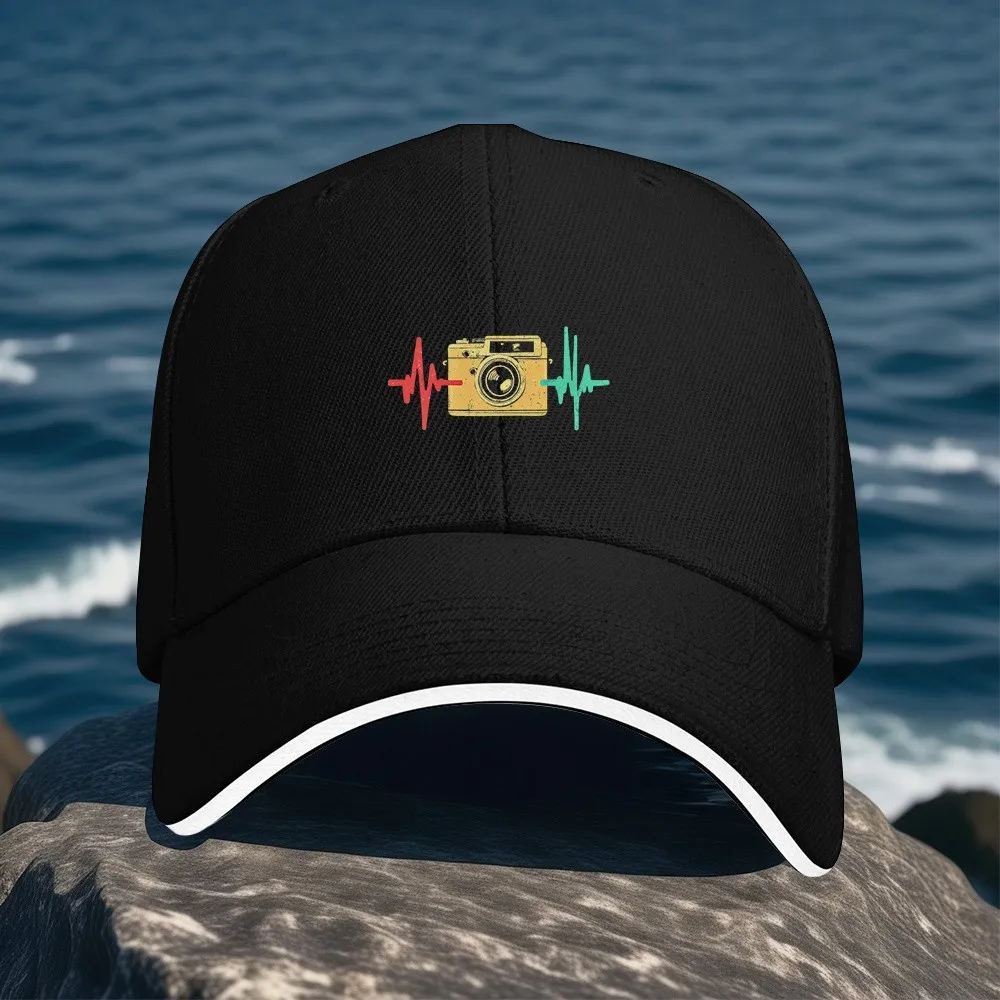 Camera Heartbeat Pulse Baseball Cap Adjustable Polyester Photography Graphic Outdoor Hat